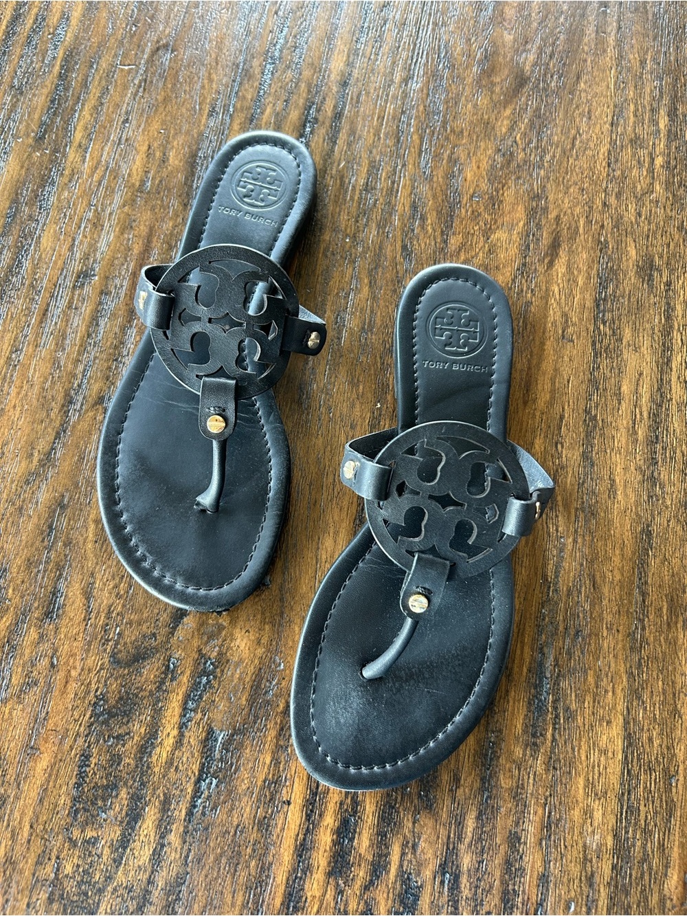 Tory Burch Women's Miller Sandals Black Leather Size 8